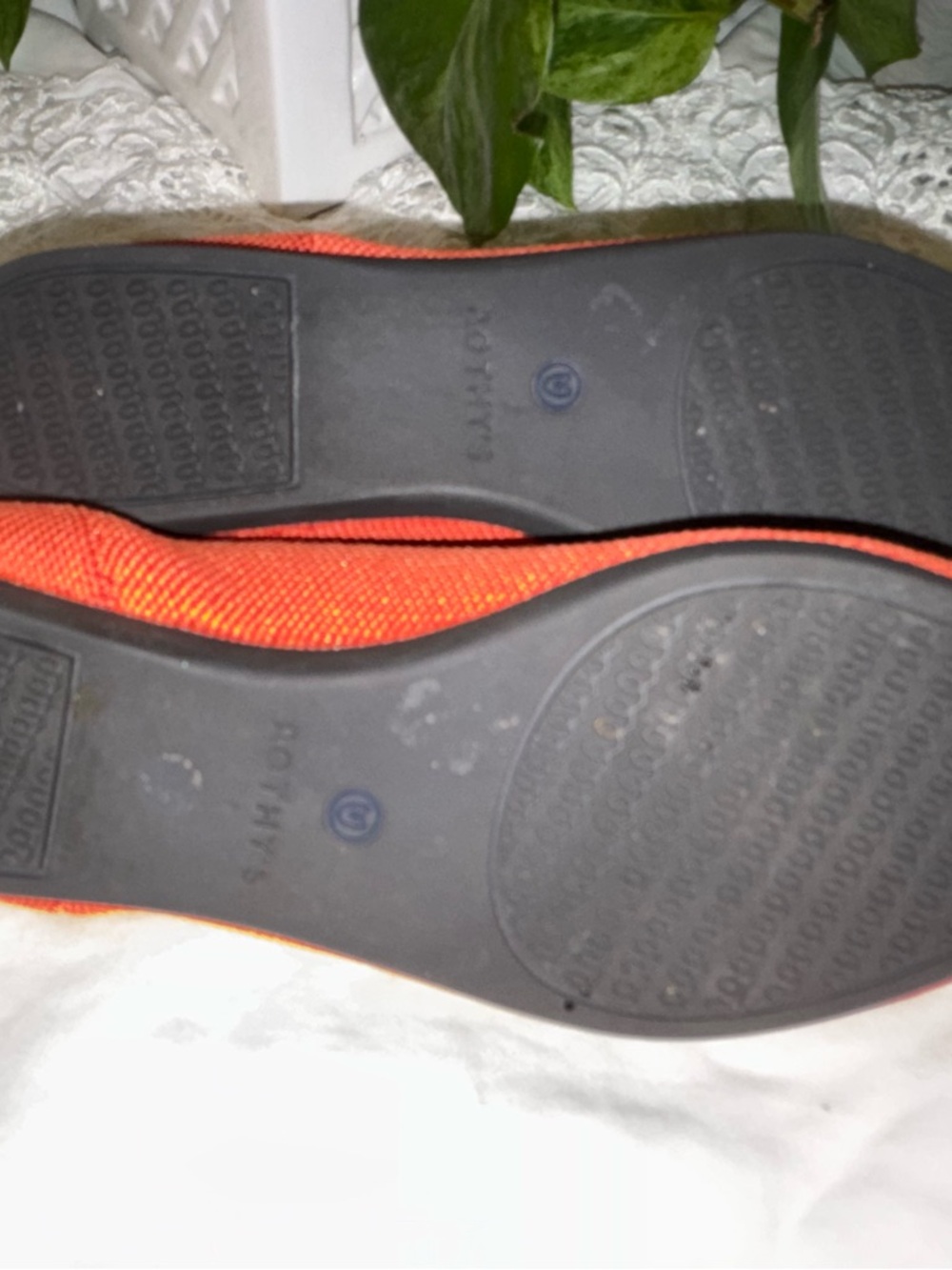 Rothy's Women's Pointed Knit Flats in Bright Orange with Blue Trim - Picture 8 of 8